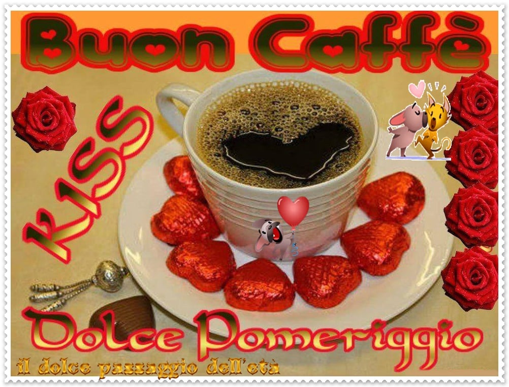 Buon caffè, kiss, dolce pomeriggio