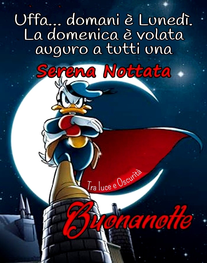 Uffa... domani è lunedì. La domenica è volata auguro a tutti una serena nottata, buonanotte