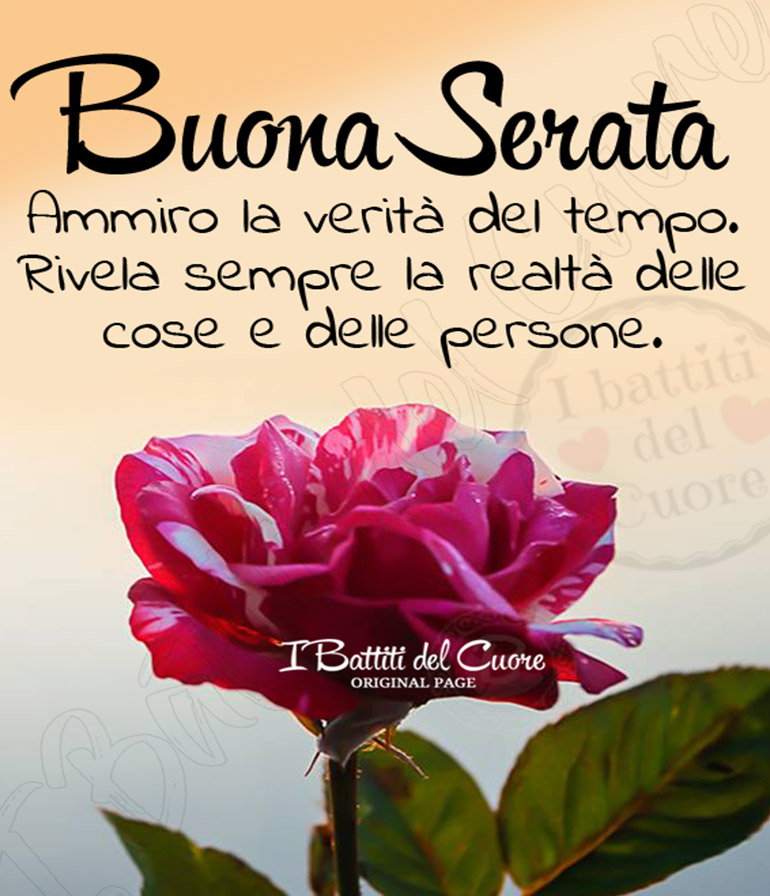 Buona serata. Ammiro la verità del tempo. Rivela sempre la realtà delle cose e delle persone.