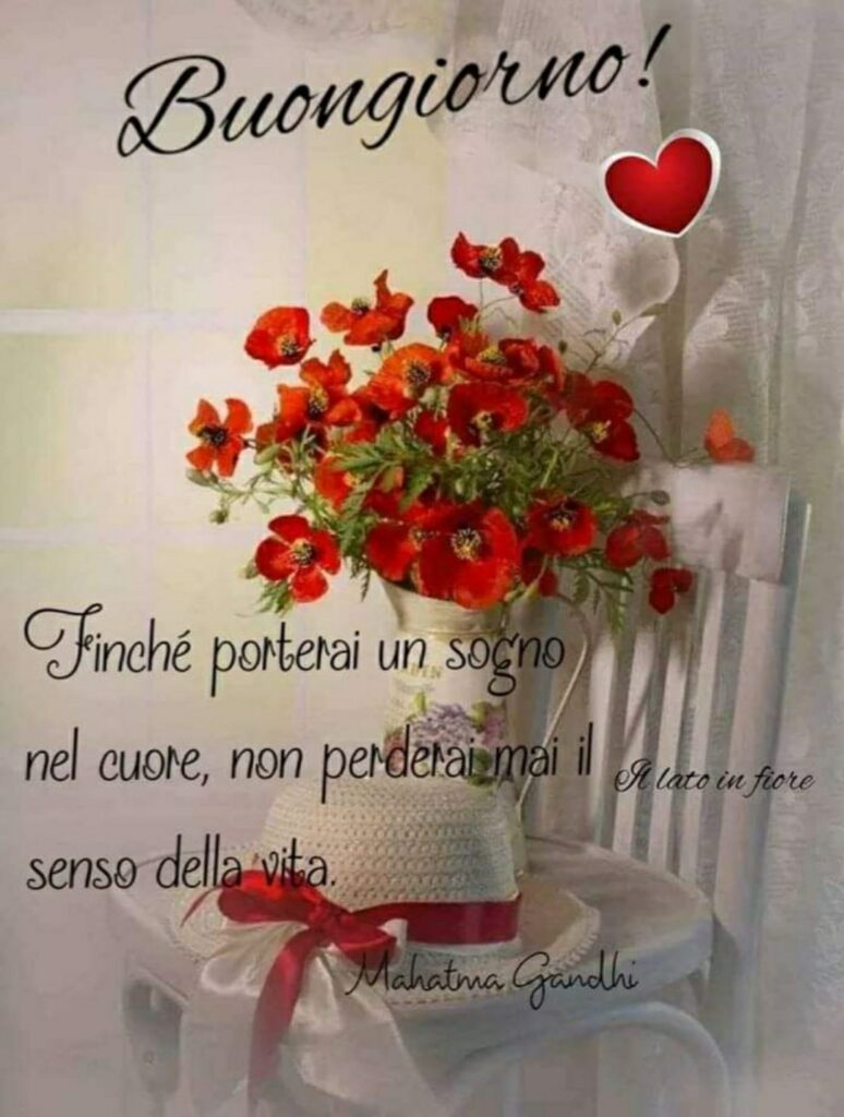 Buongiorno! Finché porterai un sogno nel cuore, non perderai mai il senso della vita. (Mahatma Gandhi) 