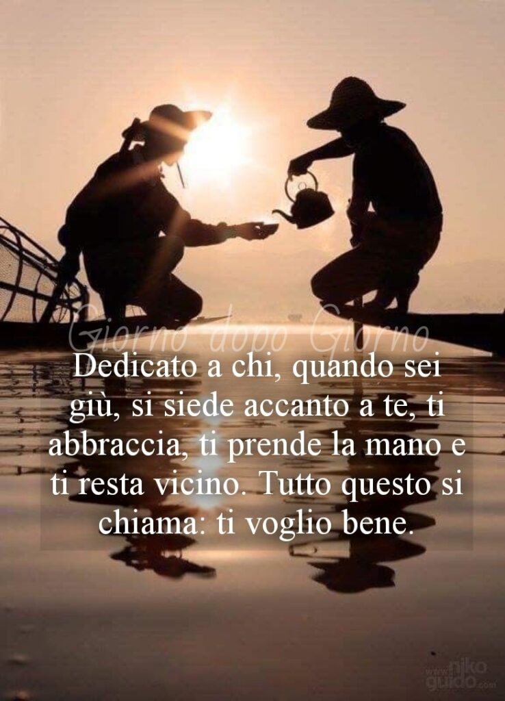 Dedicato a chi, quando sei giù, si siede accanto a te, ti abbraccia, ti prende la mano e ti resta vicino. Tutto questo si chiama: ti voglio bene.