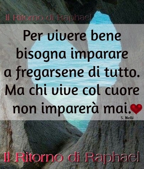 Per vivere bene bisogna imparare a fregarsene di tutto. Ma chi vive col cuore non imparerà mai. (S. Nelli)