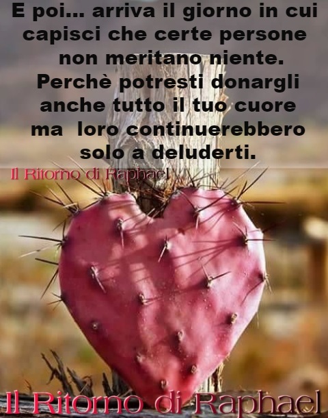 E poi... arriva il giorno in cui capisci che certe persone non meritano niente. Perché potresti donargli anche tutto il tuo cuore ma loro continuerebbero solo a deluderti. (Il ritorno di Raphael)