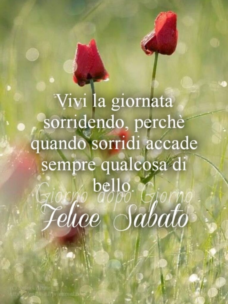 Vivi la giornata sorridendo, perché quando sorridi accade sempre qualcosa di bello. Felice Sabato