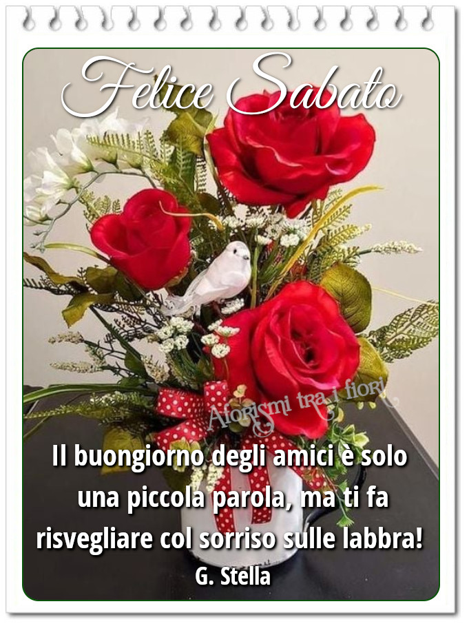 Felice Sabato. Il buongiorno degli amici è solo una piccola parola, ma ti fa risvegliare col sorriso sulle labbra!