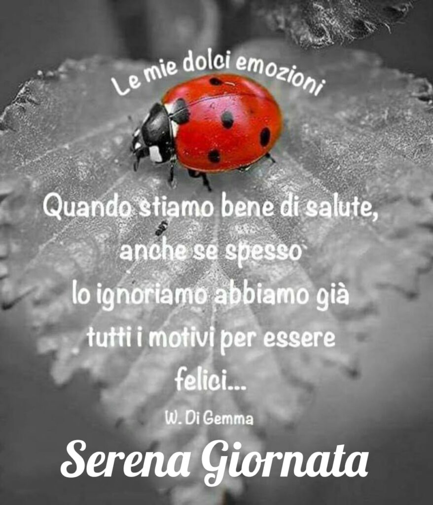 Quando stiamo bene di salute, anche se spesso lo ignoriamo, abbiamo già tutti i motivi per essere felici... Serena Giornata (W. Di Gemma)