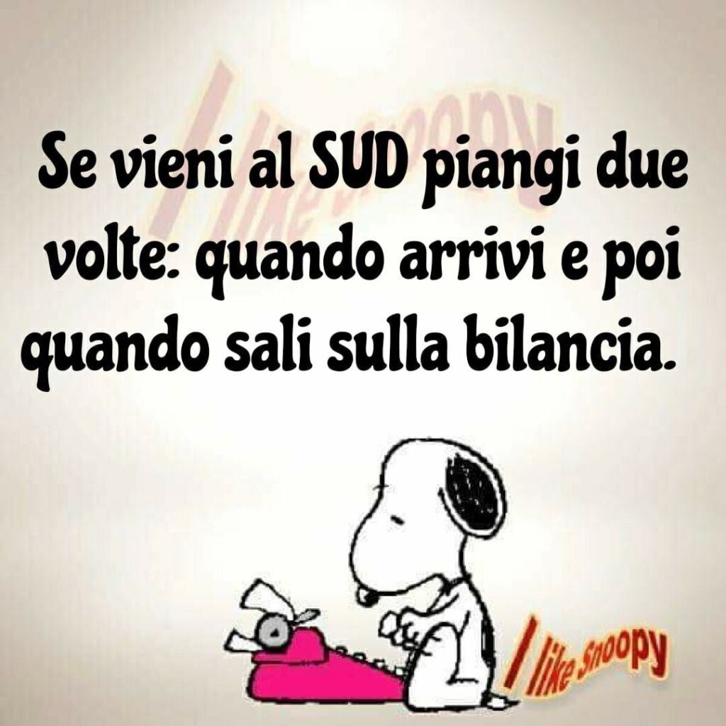 Se vieni al SUD piangi due volte: quando arrivi e poi quando sali sulla bilancia. - immagini divertenti Snoopy