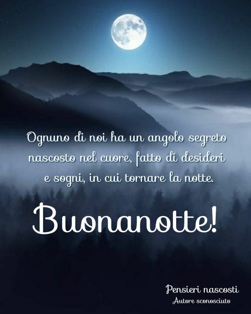 Ognuno di noi ha un angolo segreto nascosto nel cuore, fatto di desideri e sogni, in cui tornare la notte. Buonanotte!