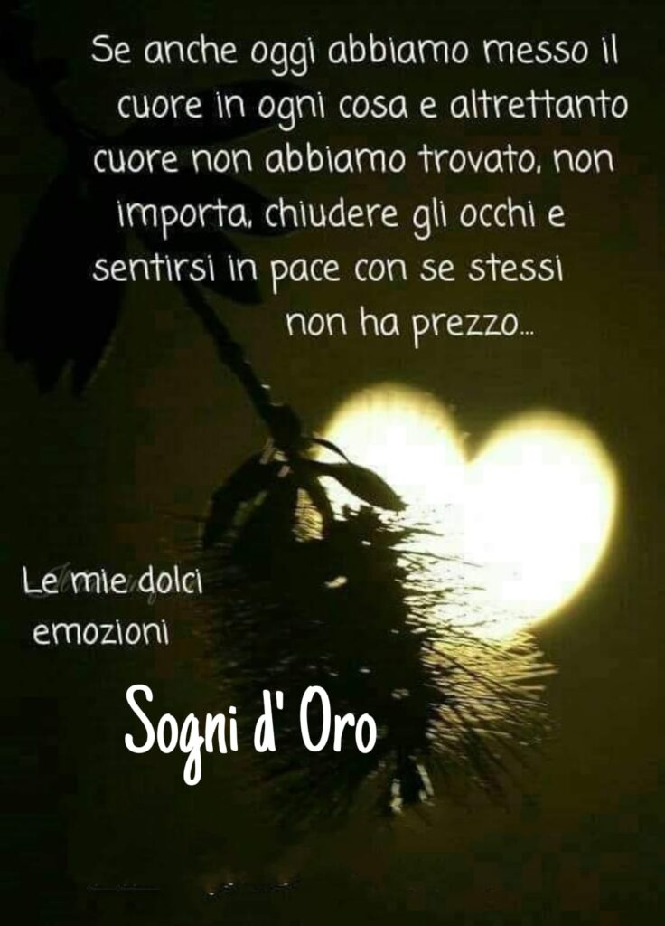 Se anche oggi abbiamo messo il cuore in ogni cosa e altrettanto cuore non abbiamo trovato, non importa, chiudere gli occhi e sentirsi in pace con se stessi non ha prezzo... Sogni d'Oro