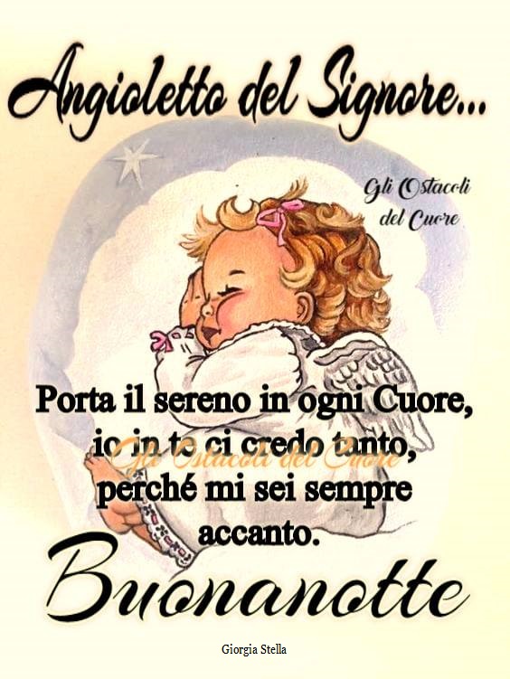 Angioletto del Signore... Porta il sereno in ogni cuore, io in te ci credo tanto, perché mi sei sempre accanto. Buonanotte