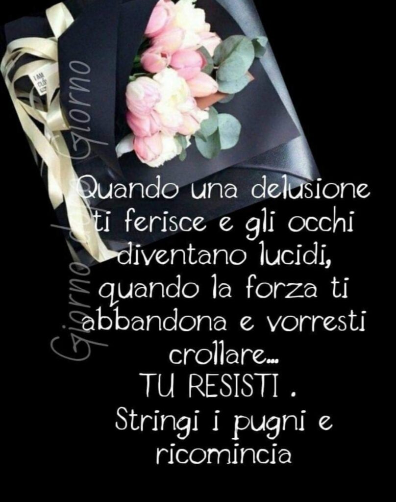 Quando una delusione ti ferisce e gli occhi diventano lucidi, quando la forza ti abbandona e vorresti crollare... TU RESISTI . Stringi i pugni e ricomincia.