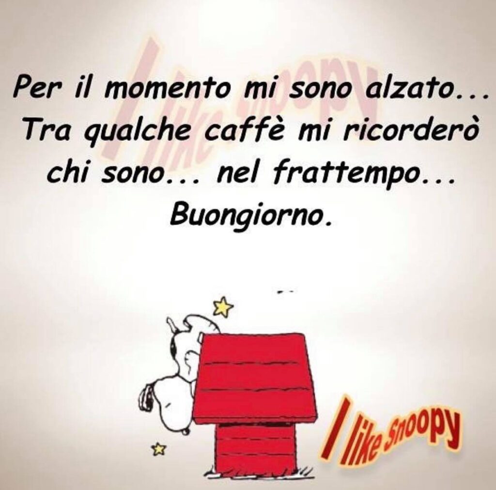 Per il momento mi sono alzato... Tra qualche caffè mi ricorderò chi sono... nel frattempo... Buongiorno. (Snoopy)